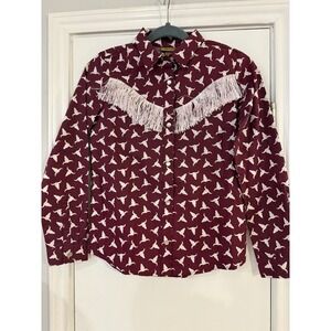 Vtg WRANGLER Top Girls Large 10-12 Pearl Snap Western Fringe Rodeo Cowgirl